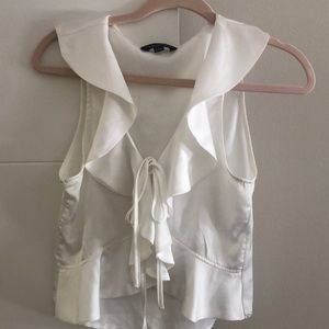 Faux silk white cropped double front tie top
